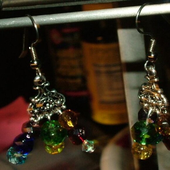Chakra Triangle Czech Glass Dangle Earrings - Picture 9 of 10